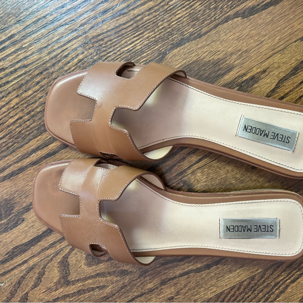Steve Madden Tan Slip-On Sandals with Wide Strap